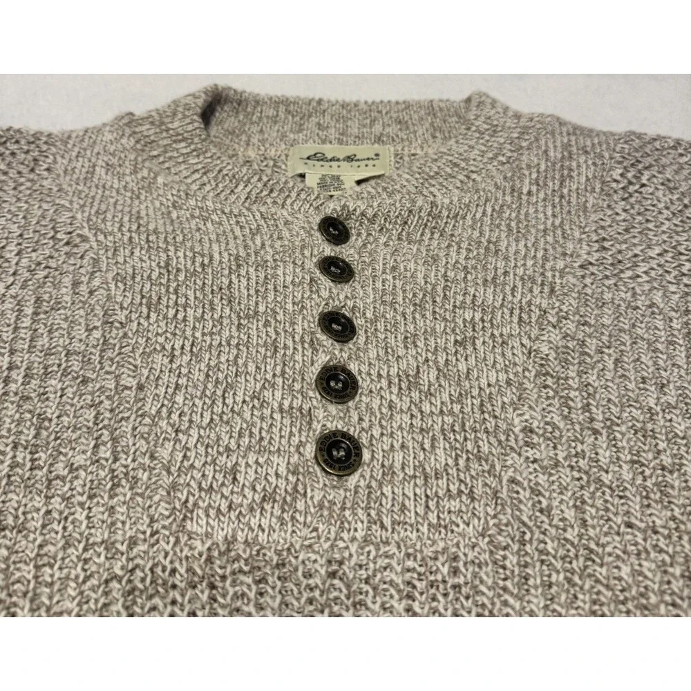 Eddie Bauer Sweater Mens XL Beige Henley Pullover Vintage USA Grandpacore - Picture 2 of 8